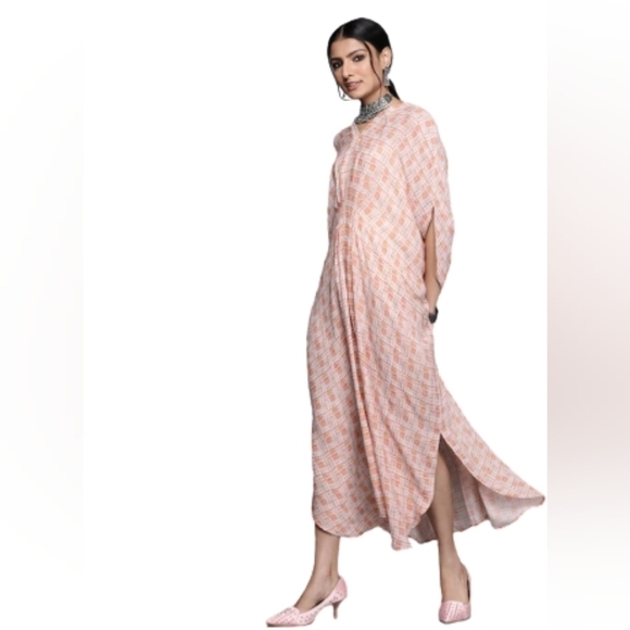 Libas v neckline printed georgette kaftan maxi dress size medium - Picture 2 of 8